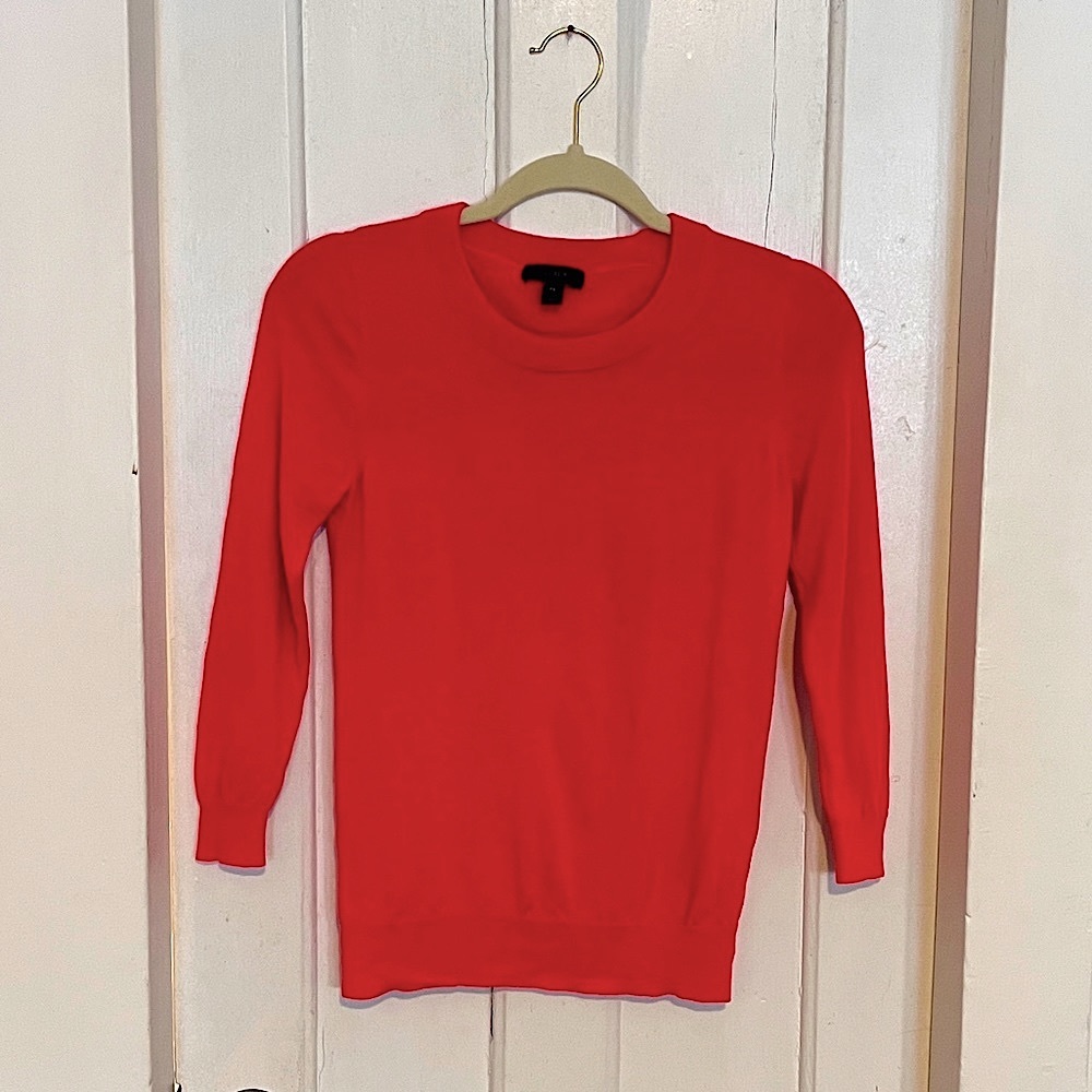 J. crew women’s 100% merino wool sweater, petite small, bright orange.